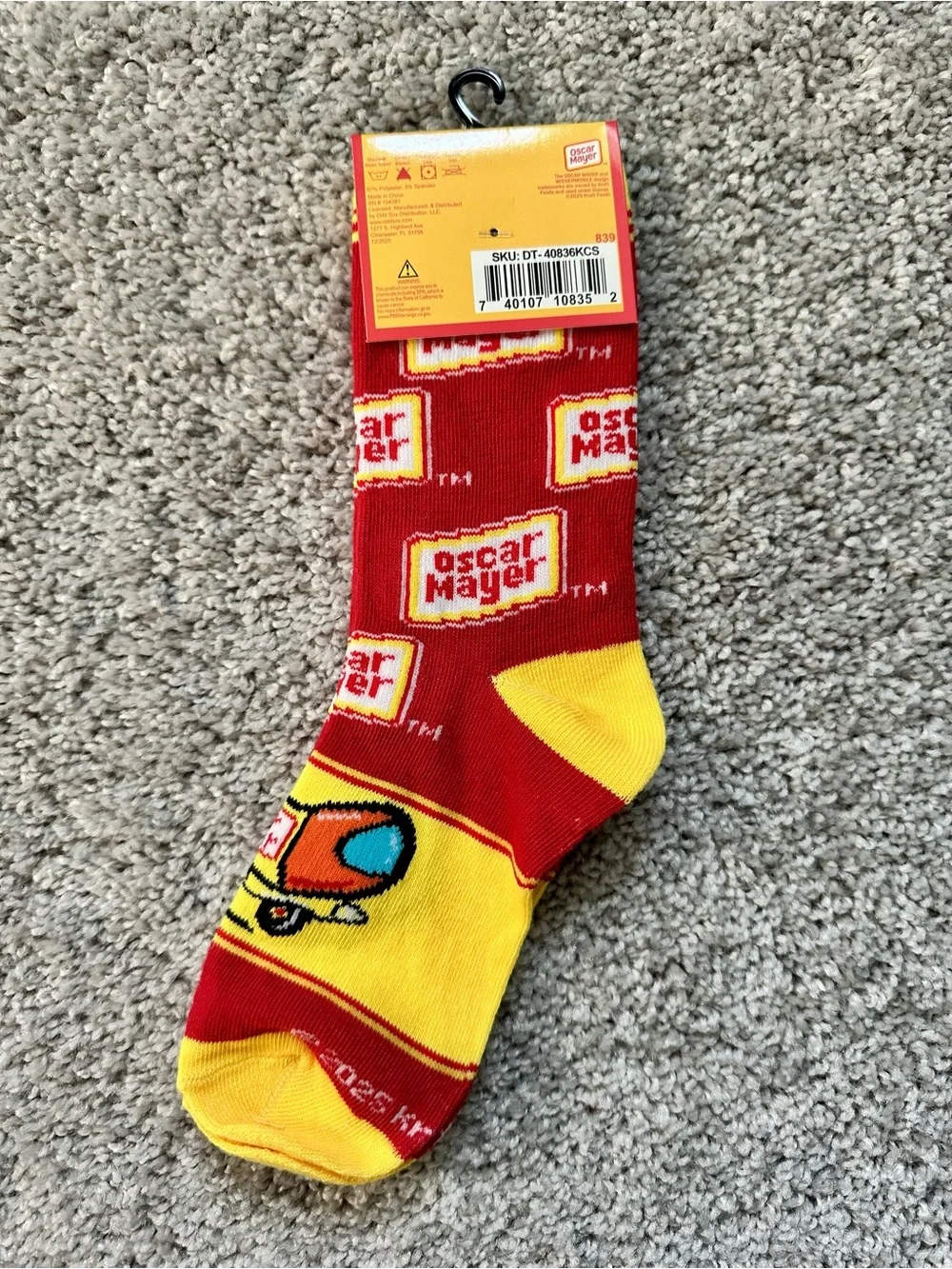 Oscar Mayer Kids Crew Socks in Red & Yellow